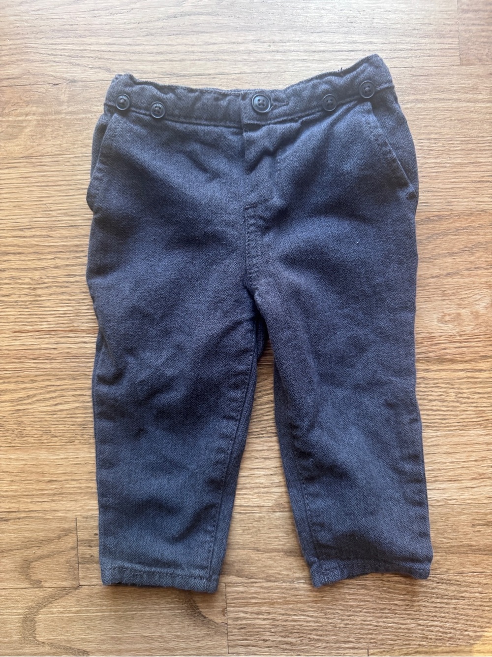 Kids Black Knit Casual Pants with Button Waist Detail